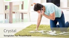  Presentation with personal - Slide set consisting of young man struggling with personal finance and bills background and a soft green colored foreground