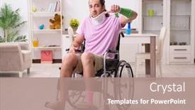  Presentation with accident - Presentation theme consisting of young man suffering at home after car accident background and a coral colored foreground