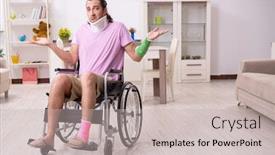  Presentation with car accident - PPT layouts having young man suffering at home after car accident background and a soft green colored foreground