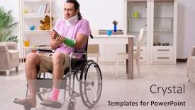  Presentation with car accident - Slide deck enhanced with young man suffering at home after car accident background and a soft green colored foreground