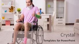  Presentation with car accident - Amazing presentation design having young man suffering at home after car accident backdrop and a coral colored foreground