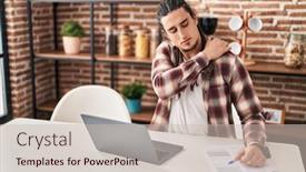  Presentation with back pain - PPT theme consisting of young-man-suffering-for-back background and a soft green colored foreground