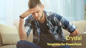  Presentation with headache - Slides having young man suffering from headache background and a  colored foreground