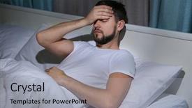  Presentation with young man and a woman - Slides having young man suffering from headache background and a light gray colored foreground
