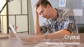  Presentation with one young man exercising handball - PPT theme enhanced with young man suffering from headache background and a coral colored foreground