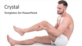  Presentation with leg pain - PPT layouts having young man suffering from pain in leg on white background background and a white colored foreground