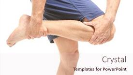  Presentation with leg pain - Cool new PPT layouts with young man suffering from pain in leg on white background backdrop and a lemonade colored foreground