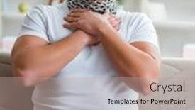  Presentation with sore throat - PPT layouts enhanced with tonsillitis - young man suffering from sore background and a coral colored foreground