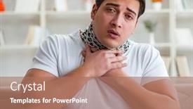  Presentation with sore throat - PPT theme featuring young-man-suffering-from-sore background and a coral colored foreground