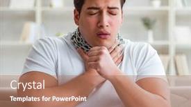  Presentation with medical ear nose throat vertigo - Colorful slide deck enhanced with young-man-suffering-from-sore backdrop and a coral colored foreground