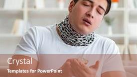  Presentation with young man and a woman - Cool new PPT theme with young-man-suffering-from-sore backdrop and a coral colored foreground