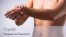  Presentation with pain - Colorful slide set enhanced with wrist anatomy - young man suffering from upper backdrop and a sky blue colored foreground