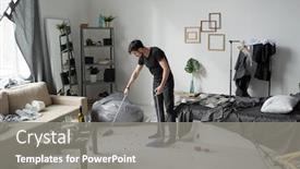  Presentation with poker chips - Presentation theme enhanced with young-man-sweeping-floor background and a gray colored foreground