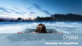  Presentation with winter - Audience pleasing slide set consisting of young man swims in the winter lake backdrop and a teal colored foreground
