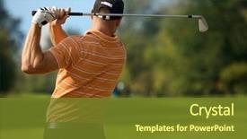  Presentation with young people in the club - Amazing PPT layouts having young man swinging golf club backdrop and a tawny brown colored foreground