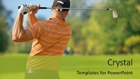  Presentation with young people in the club - Slide set having young man swinging golf club background and a gold colored foreground