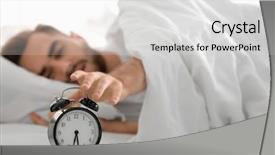  Presentation with alarm - Amazing PPT layouts having young man switching off alarm backdrop and a light gray colored foreground