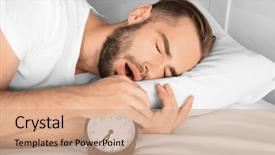  Presentation with alarm - PPT theme having young man switching off alarm background and a coral colored foreground