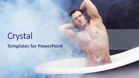  Presentation with milk - Cool new presentation design with young man taking a bath backdrop and a sky blue colored foreground