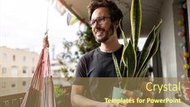  Presentation with plants - Slides having young-man-taking-care background and a coral colored foreground