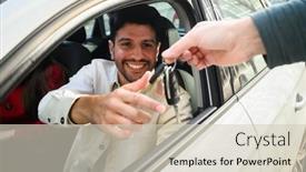  Presentation with keys - Presentation theme with young-man-taking-his-car background and a soft green colored foreground