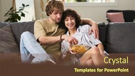  Presentation with couch potato - Presentation theme enhanced with young-man-taking-potato-chips background and a tawny brown colored foreground
