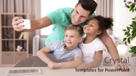  Presentation with child adoption - Presentation theme having young man taking selfie with little kids indoors child adoption background and a coral colored foreground