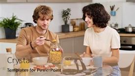  Presentation with wife - PPT theme featuring young-man-taking-some-cornflakes background and a coral colored foreground
