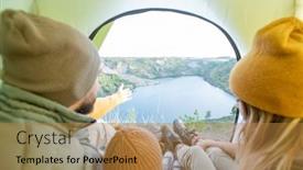  Presentation with lake front - PPT layouts having young-man-talking background and a gold colored foreground