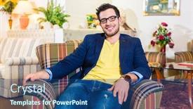  Presentation with testing - Beautiful PPT layouts featuring young-man-testing-and-buying backdrop and a ocean colored foreground