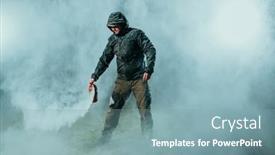  Presentation with fire extinguisher - Presentation theme having young-man-testing-fire-extinguisher background and a seafoam green colored foreground