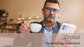  Presentation with free music - Cool new presentation theme with young-man-texting-message backdrop and a coral colored foreground