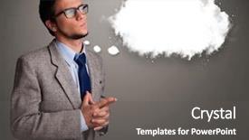  Presentation with man looking up happy - PPT theme featuring young man thinking about cloud background and a dark gray colored foreground