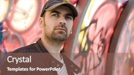  Presentation with urban art - PPT theme consisting of young man thinking urban scene background and a violet colored foreground