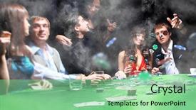  Presentation with playing cards - Amazing theme having young man throwing chips on the table while playing cards backdrop and a seafoam green colored foreground