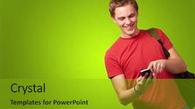  Presentation with green screen - Presentation consisting of young man touching his mobile background and a gold colored foreground