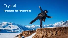  Presentation with rocks - PPT layouts consisting of young-man-tourist-balancing background and a ocean colored foreground