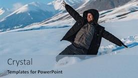  Presentation with season - Presentation with young-man-tourist-sliding-down background and a light blue colored foreground