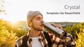  Presentation with hot tea - Slide deck having young-man-tourist-with-backpack background and a white colored foreground