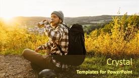  Presentation with hot tea - Slide set consisting of young-man-tourist-with-backpack background and a  colored foreground