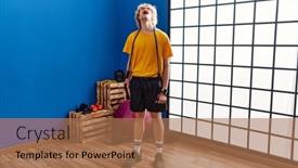  Presentation with resistance - PPT theme featuring young-man-training-arm-resistance background and a coral colored foreground