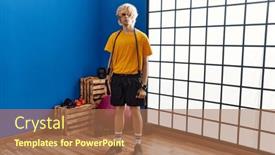  Presentation with resistance - Slide set consisting of young-man-training-arm-resistance background and a coral colored foreground