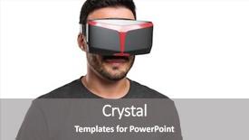  Presentation with virtual reality - Presentation theme having young man trying the virtual background and a  colored foreground