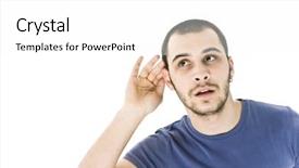  Presentation with sound - Cool new presentation theme with young man trying to hearing backdrop and a white colored foreground