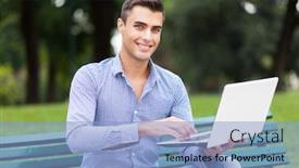  Presentation with computer - Slides featuring young-man-using-a-laptop and a  colored foreground