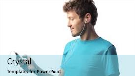  Presentation with young man on the phone - Beautiful presentation featuring young man using a mobile backdrop and a light blue colored foreground