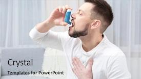  Presentation with asthma - Presentation design with young man using asthma inhaler background and a light gray colored foreground