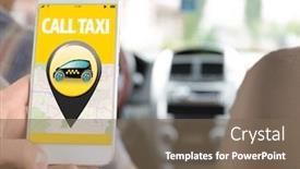  Presentation with taxi - Presentation having young-man-using-cellphone background and a violet colored foreground