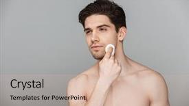  Presentation with beauty - PPT theme having young man using cotton pad background and a lemonade colored foreground