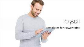  Presentation with man relaxing on massage table - Presentation theme with young man using digital tablet background and a white colored foreground
